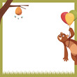 Bear on balloons flying hungry bear wants honey empty cartoon frame design with place for text