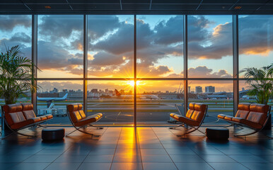 Wall Mural - Empty chairs in the departure lounge at the airport