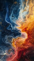Wall Mural - a colorful smokey image with orange and blue flames