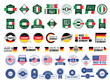 Made in badges. Country quality stickers or emblems made in europe usa italy germany recent vector templates set with place for text