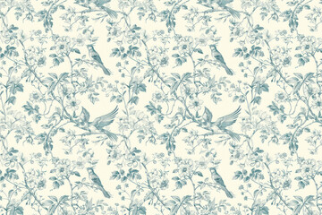 Wall Mural - Toile floral pattern tapestry. Vintage botanical wallpaper pattern. Background image. Created with Generative AI technology