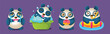 Cute Panda Baby Bear Character in Different Activity Vector Set