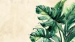 Abstract background with green leaves, retro watercolor wallpaper