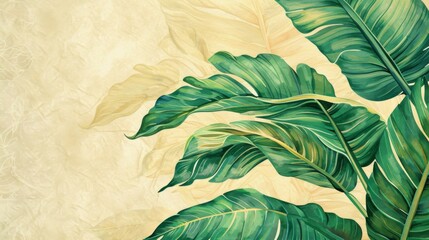 Sticker - Abstract background with green leaves, retro watercolor wallpaper