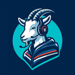 Goat as Gamer, Cute Character Mascot Logo Design Concept, Wearing Headphones and Hold Game Controller, Cartoon Clipart Vector illustration concept style for badge sport and esport team.