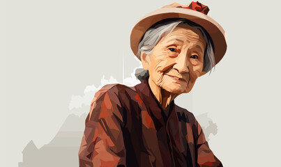 Wall Mural - old asian woman isolated vector style with transparent background illustration