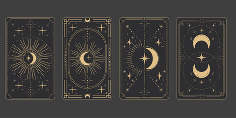 Wall Mural - tarot reverce border magic sacred cover card frame gold line border celelstial mystery esoteric deco