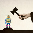 © Westend61 - Illustration robot under oversized judge's gavel