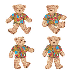 cute bear illustration material wearing aloha shirt,