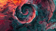 Abstract Fluid Art With Swirl Patterns. Marble Texture In Red, Turquoise, And Black Hues.