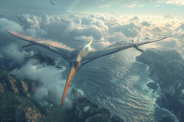 Wall Mural - a graceful pteranodon, soaring through the prehistoric skies with its impressive wingspan, hunting f