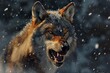 Portrait of a wolf in the snow,  The wolf is a predator of prey