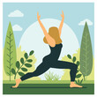 Woman is Practicing Yoga Pose Sport Meditation in the Park with Plant