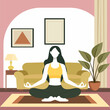 Flat Design Illustration of Woman is Practicing Yoga Pose Sport Meditation at Home