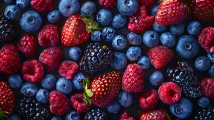 Wall Mural - Close-up berries raspberries macro fresh juicy group