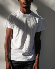 Poster - Young Adult man model in Blank white T-Shirt for design mockup