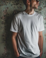 Canvas Print - Young Adult man model in Blank white T-Shirt for design mockup