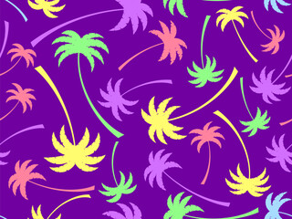 Wall Mural - colorful palm trees seamless pattern. summer time, wallpaper with tropical palm trees on purple back