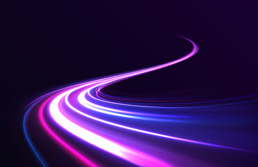 Leinwandbilder - City road car light trails motion background. Illustration of light ray, stripe line with blue light, speed motion background