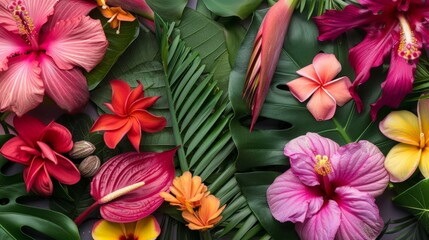 Canvas Print - Bouquet of assorted flowers with vibrant green leaves