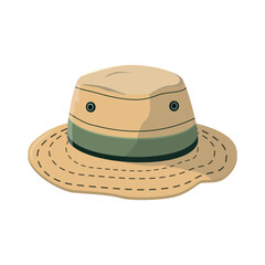 Tourist hat with green stripe. Vector illustration on white background