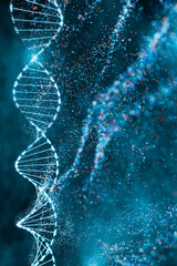 Wall Mural - dna double helix with sparkling nodes in a dynamic blue environment. genomic sequencing, molecular b