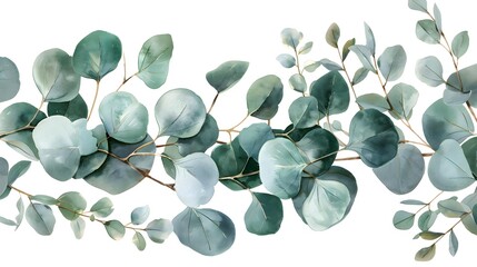 Sprigs of eucalyptus on a white background in watercolor style