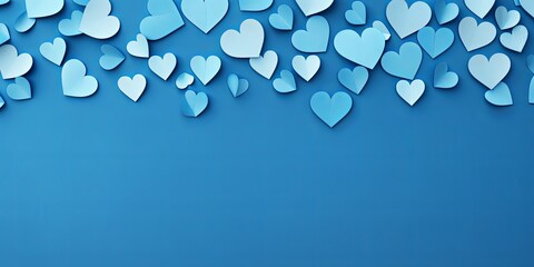 Wall Mural - blue hearts pattern scattered across the surface, creating an adorable and festive background for Valentine's Day or Motherâ€™s day on a Blue backdrop. The artwork is in the style of a traditional Chi