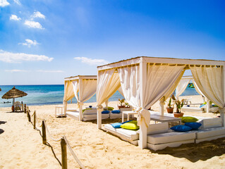 A view on a sunny day on the beach of Hammamet, Tunisia