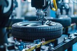 Fototapeta  - robotic attaching tires to car rims