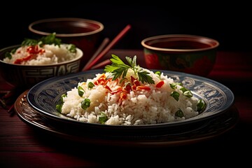 White rice with vegetables oriental style