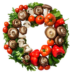 Wall Mural - Circle Wreath of various vegetables isolated on transparent background