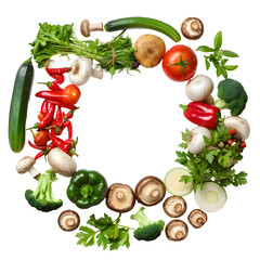 Sticker - Circle Wreath of various vegetables isolated on transparent background