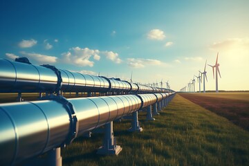 Wall Mural - wind turbines in the field. alternative energy source. 3d rendering