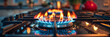 Close-Up View of Blue Gas Flames on Modern Kitchen Stove