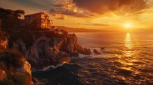 A Cliffside Villa Perched Precariously Above The Crashing Waves, Its Weathered Stone Walls Bearing Witness To Centuries Of Maritime Tales. As The Sun Sets On The Horizon, 