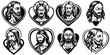 Eight vector drawings of a jesus christ head with heart symbol