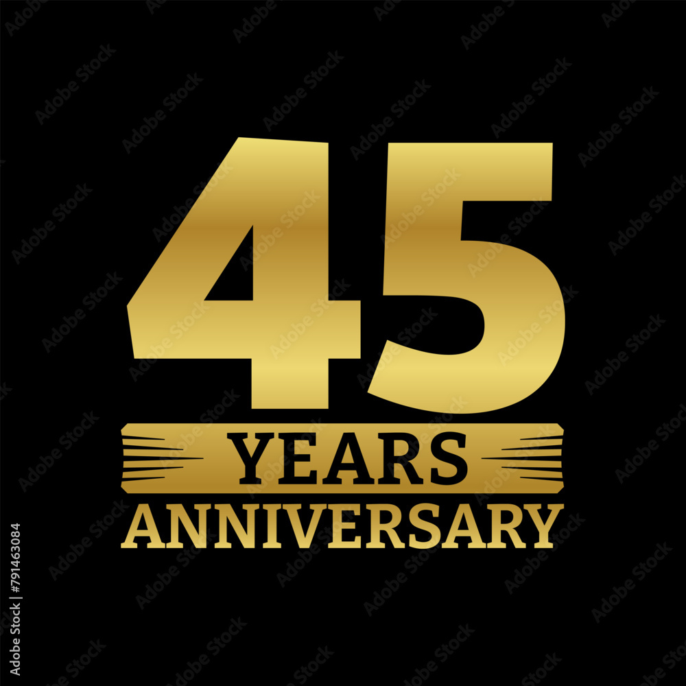45 years logo or icon. 45th anniversary golden badge. Birthday ...