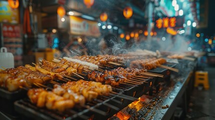 Wall Mural - Street food at the night market in Taipei.