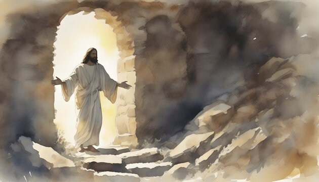 watercolor painting of jesus christ ‘s resurrection.