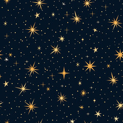 Wall Mural - Navy background with golden stars of various sizes and shapes