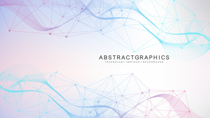 Wall Mural - geometric abstract background with connected line and dots. structure molecule and communication. bi