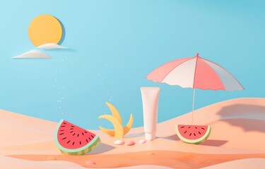 Wall Mural - 3D illustration of a beach 