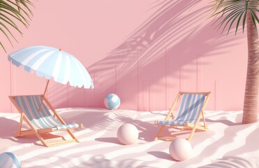 Wall Mural - 3D isometric beach chairs and umbrellas