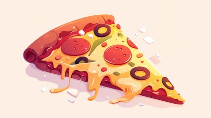 Wall Mural - Illustration of a delicious pizza slice in a melted cartoon style perfect for a fast food icon concept This premium 2d is uniquely isolated showcasing a flat cartoon design