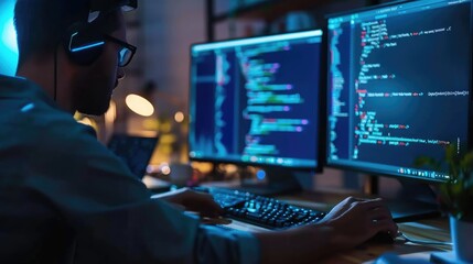 programmer debugging code on a computer screen, identifying and fixing errors in the program