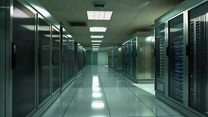 Poster - Rows of Servers in Long Hallway