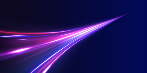 Leinwandbilder - Luminous bright background. High speed effect motion blur night lights blue and red. Magic shining neon light line trails. High tech lines, studio product, future cyberspace concept.	