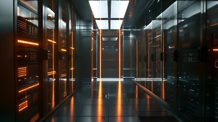 Poster - Technology Hub: Long Hallway Filled With Servers.