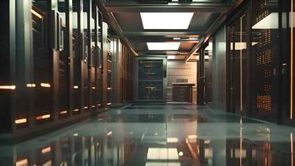 Leinwandbilder - Long Hallway Filled With Servers